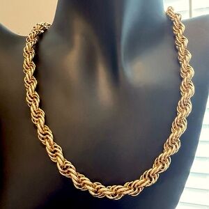 Vintage Wide Gold Rope Chain Choker Necklace about 16.5” long. About 8mm wide